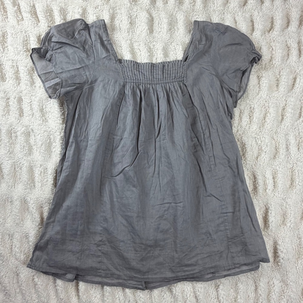 Gap Womens Gray 100% Cotton Square Neck Smocked Puff Sleeve Blouse Size M